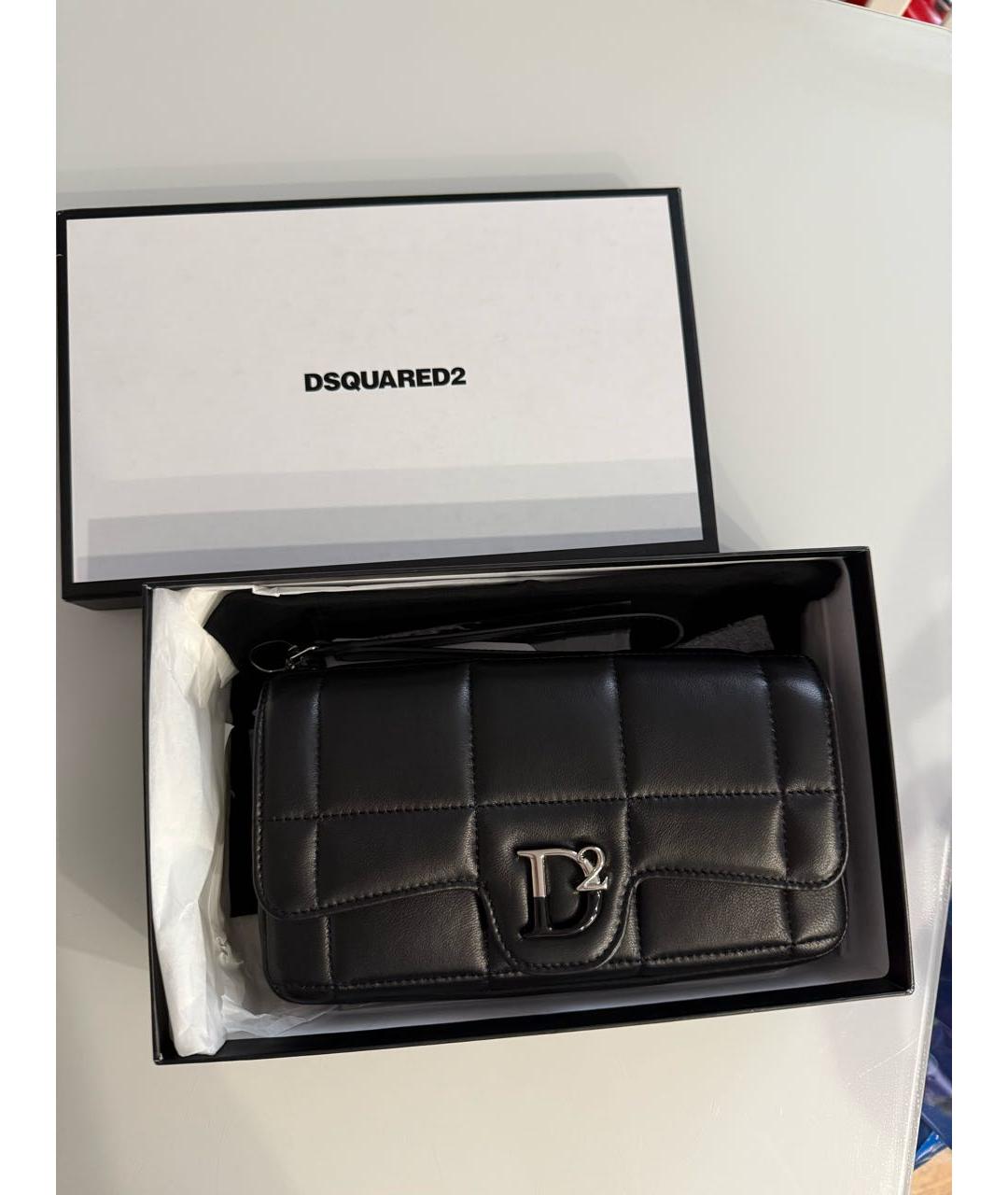 DSQUARED2 Черная кожаная сумка с короткими ручками, фото 2
