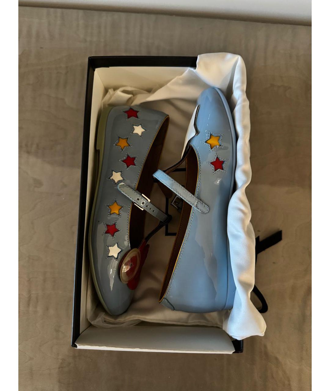 GUCCI Голубые балетки из лакированной кожи, фото 5