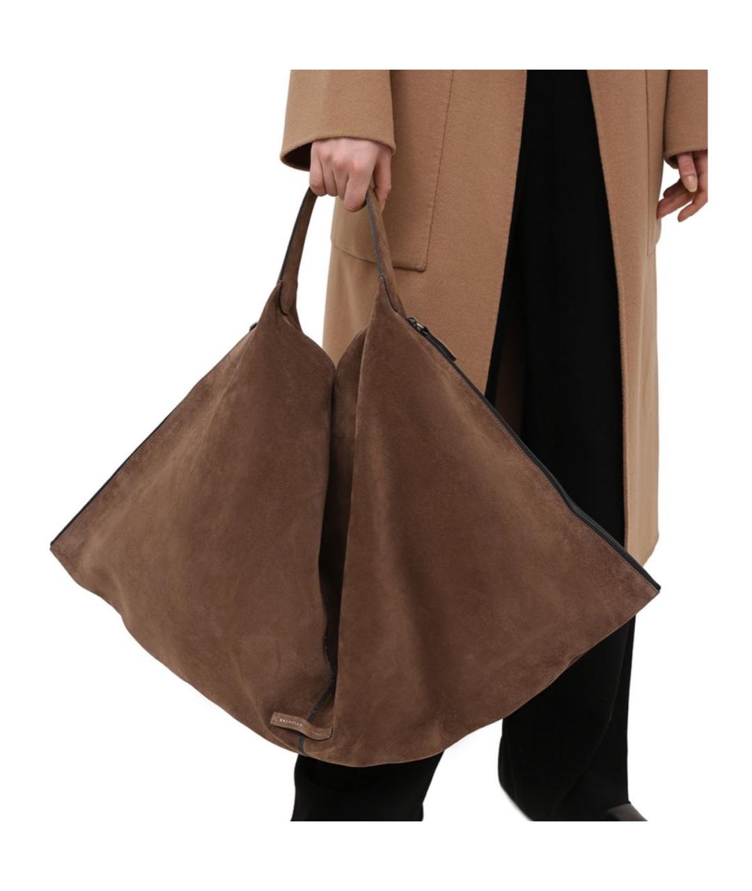 BRUNELLO CUCINELLI Коричневая кожаная сумка тоут, фото 8