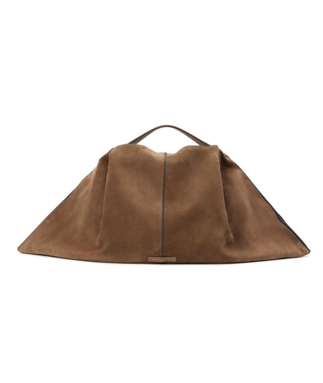 BRUNELLO CUCINELLI Коричневая кожаная сумка тоут, фото 9