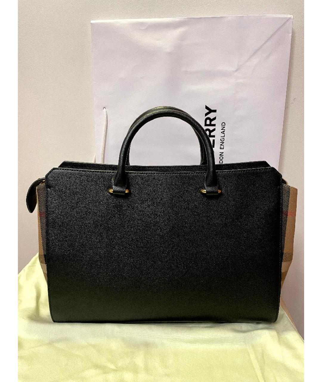 BURBERRY Черная кожаная сумка с короткими ручками, фото 4