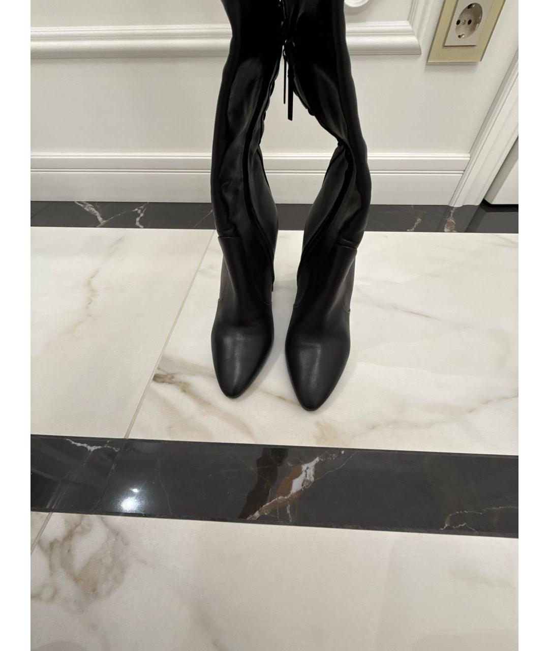 SAINT LAURENT Черные кожаные ботфорты, фото 2