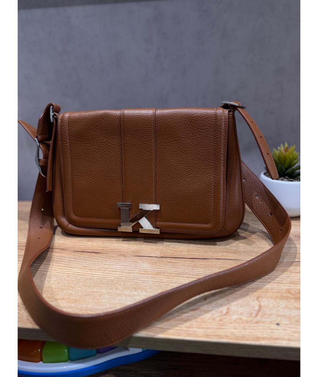 KITON Коричневая кожаная сумка через плечо, фото 2