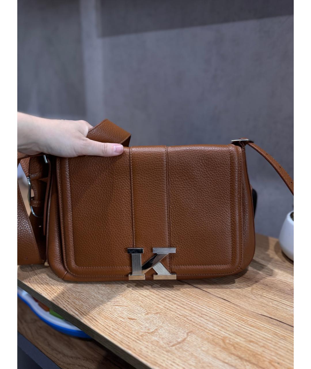 KITON Коричневая кожаная сумка через плечо, фото 3