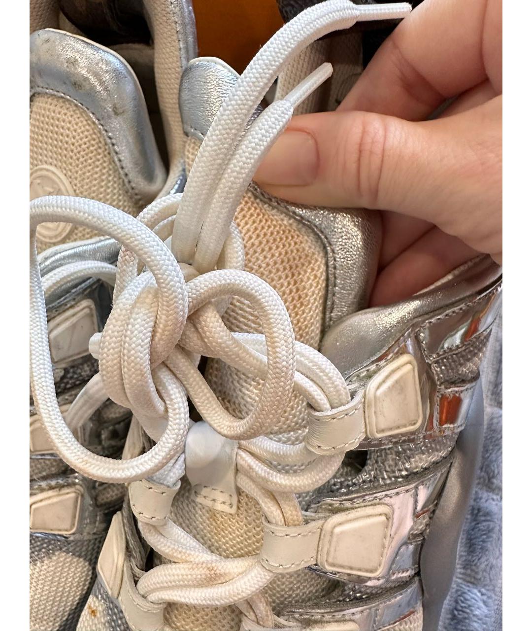 LOUIS VUITTON Серебряные кожаные кроссовки, фото 7