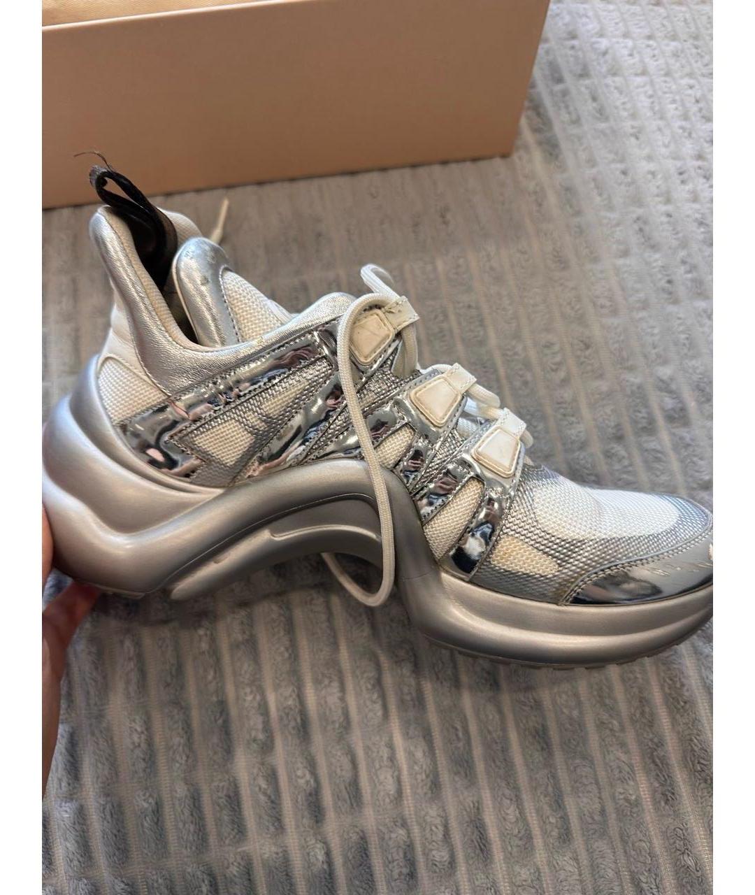LOUIS VUITTON Серебряные кожаные кроссовки, фото 10