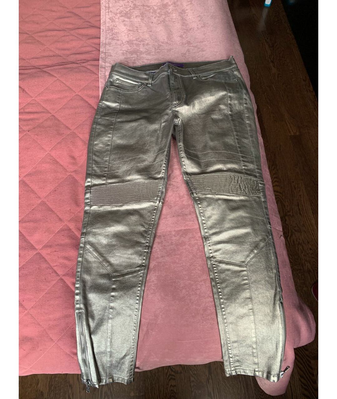 RALPH LAUREN Серебряные хлопковые джинсы слим, фото 7