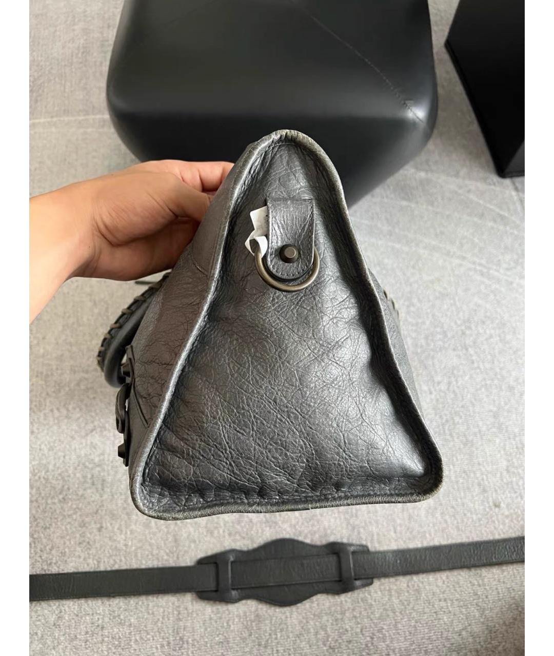 BALENCIAGA Серая кожаная сумка с короткими ручками, фото 5