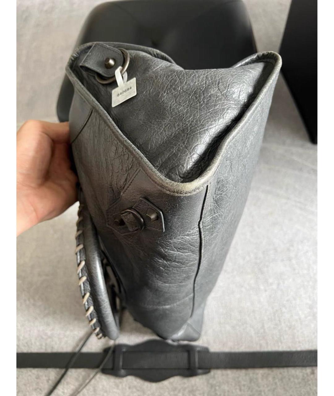 BALENCIAGA Серая кожаная сумка с короткими ручками, фото 6
