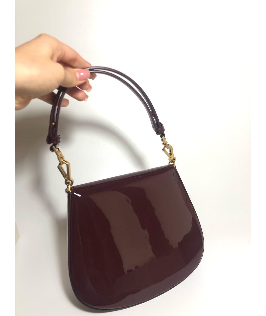 SAINT LAURENT Бордовая сумка с короткими ручками из лакированной кожи, фото 3