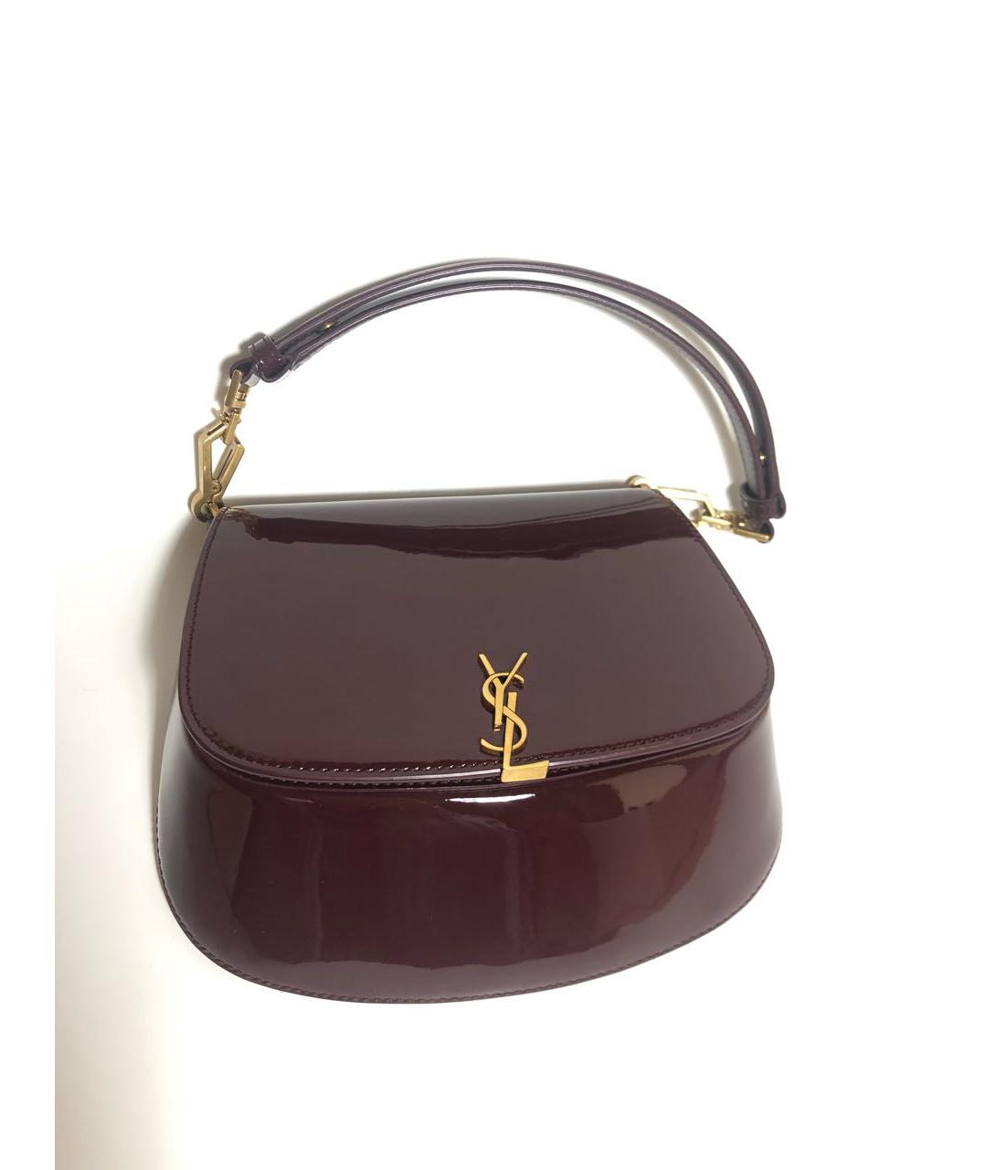 SAINT LAURENT Бордовая сумка с короткими ручками из лакированной кожи, фото 6