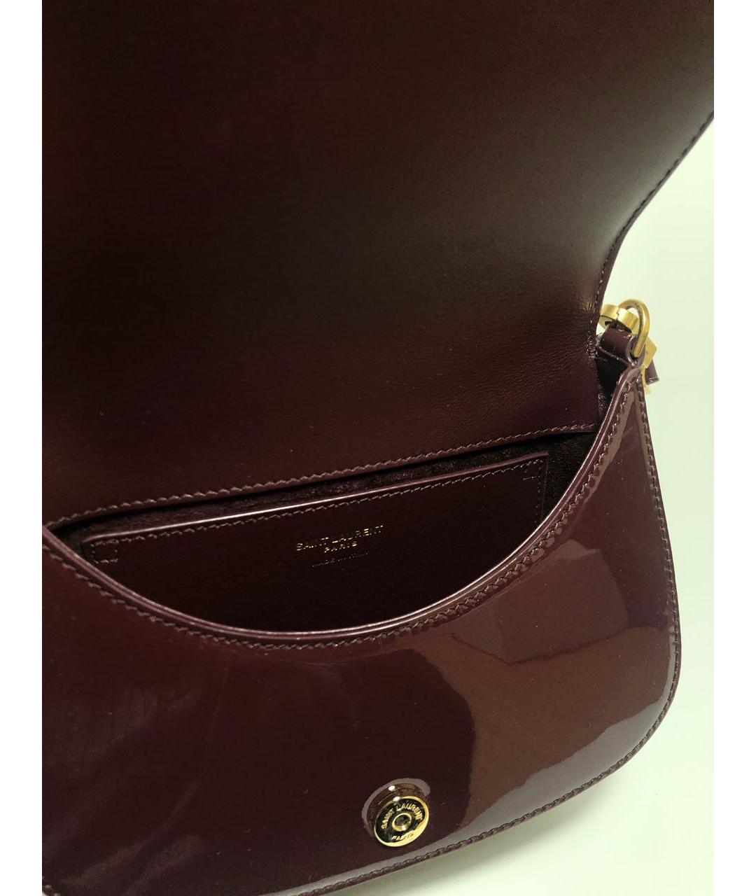 SAINT LAURENT Бордовая сумка с короткими ручками из лакированной кожи, фото 4