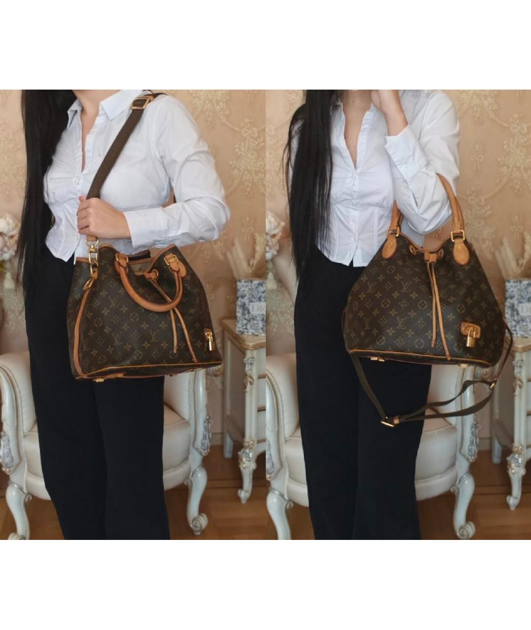 LOUIS VUITTON Коричневая кожаная сумка с короткими ручками, фото 4