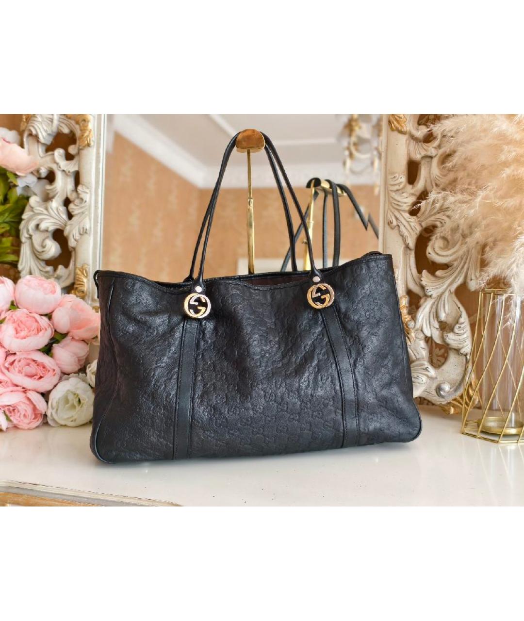 GUCCI Черная кожаная сумка с короткими ручками, фото 2