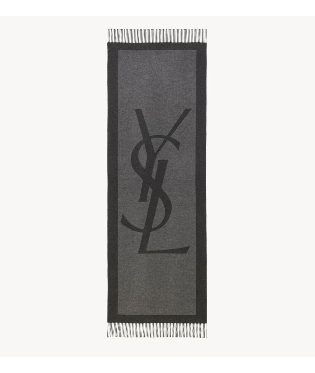 SAINT LAURENT Серый льняной шарф, фото 7