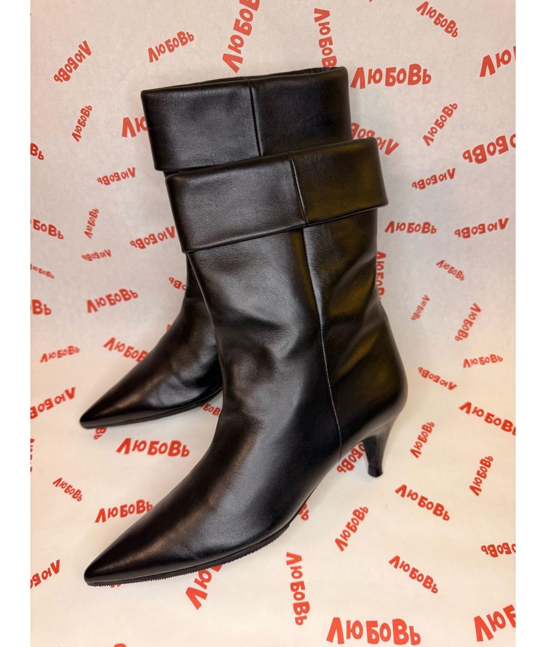 SAINT LAURENT Черные кожаные полусапоги, фото 6