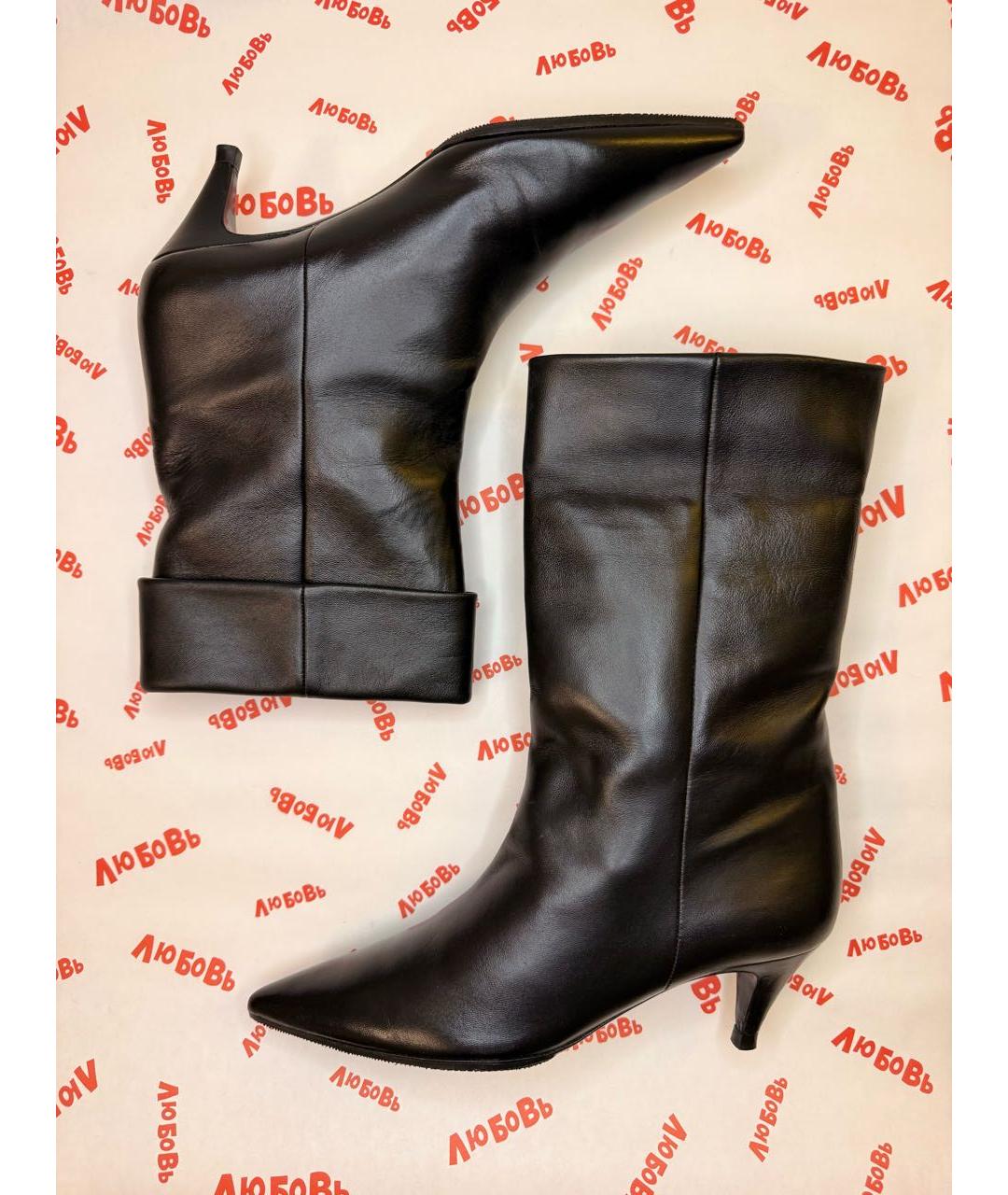 SAINT LAURENT Черные кожаные полусапоги, фото 7