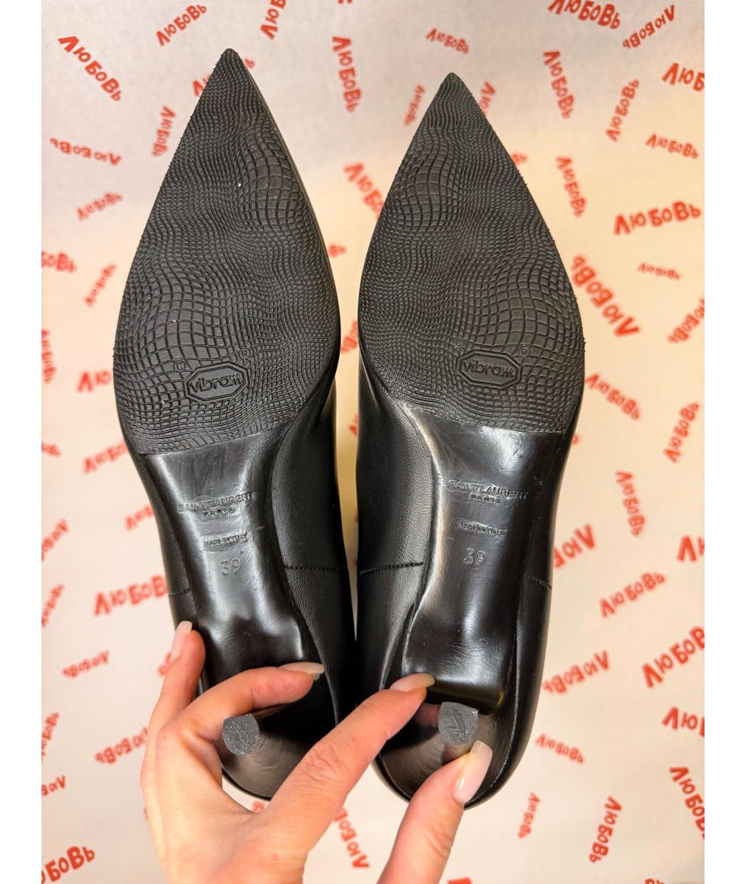 SAINT LAURENT Черные кожаные полусапоги, фото 5