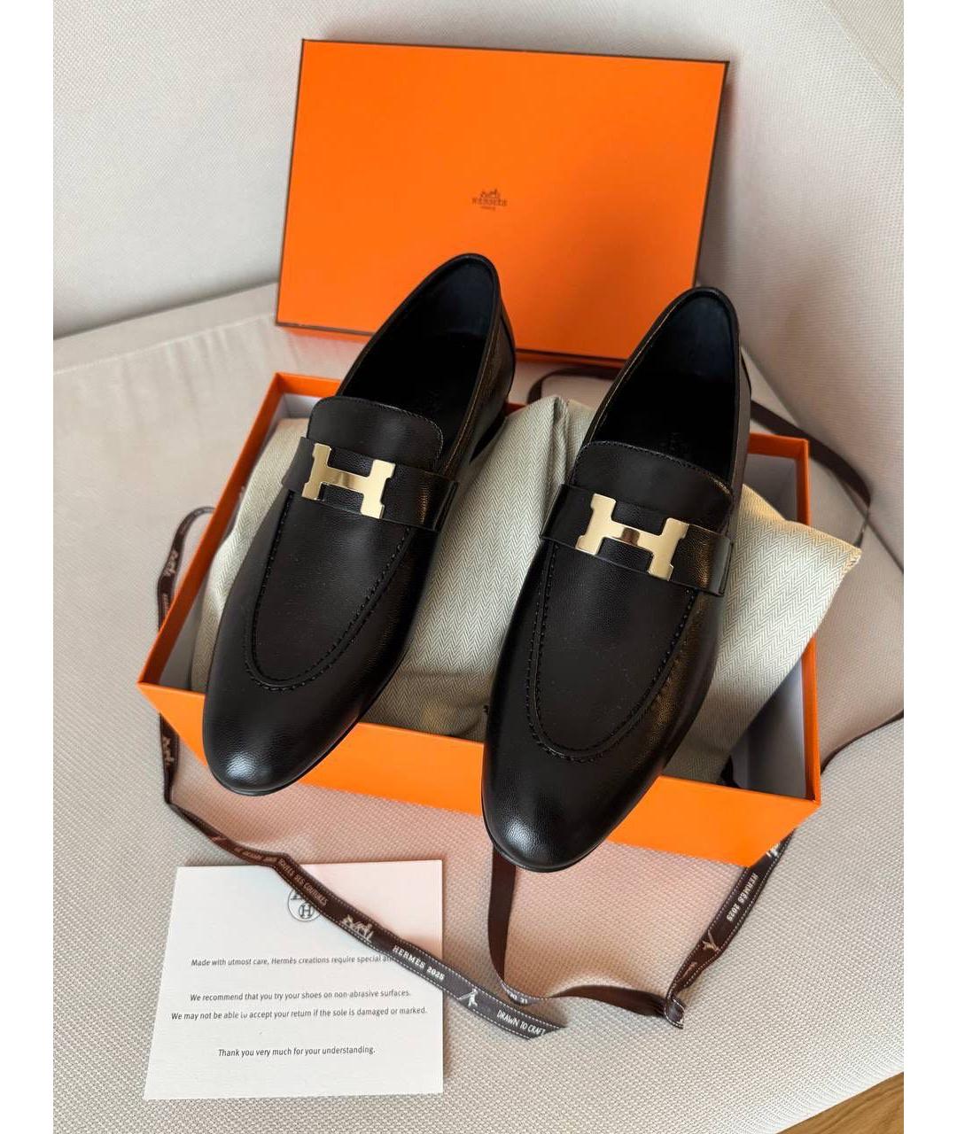 HERMES Черные кожаные лоферы, фото 2