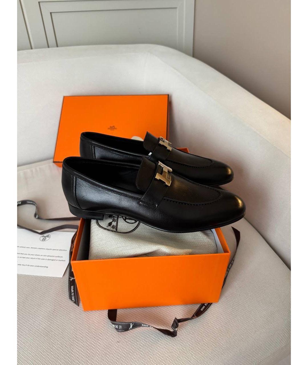 HERMES Черные кожаные лоферы, фото 3