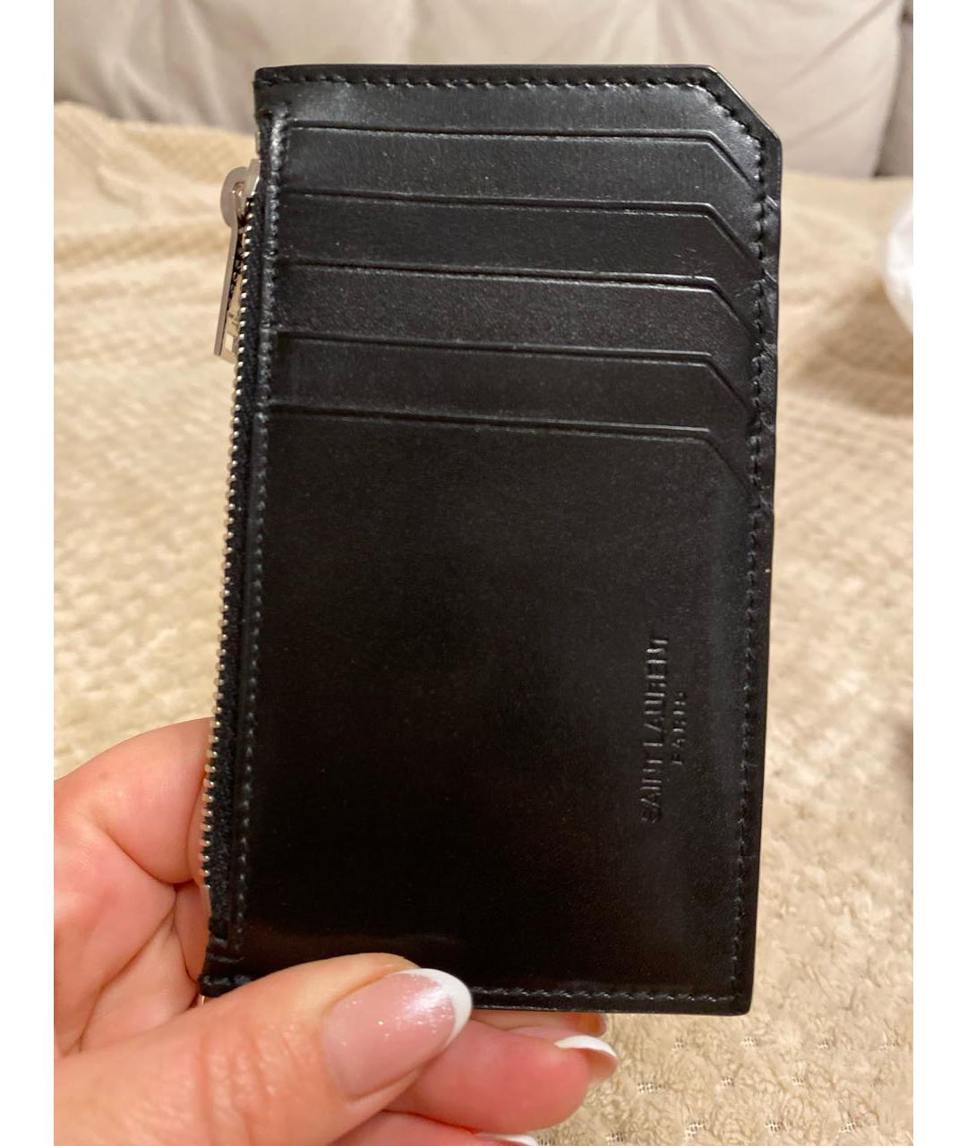 SAINT LAURENT Черная кожаная визитница, фото 3
