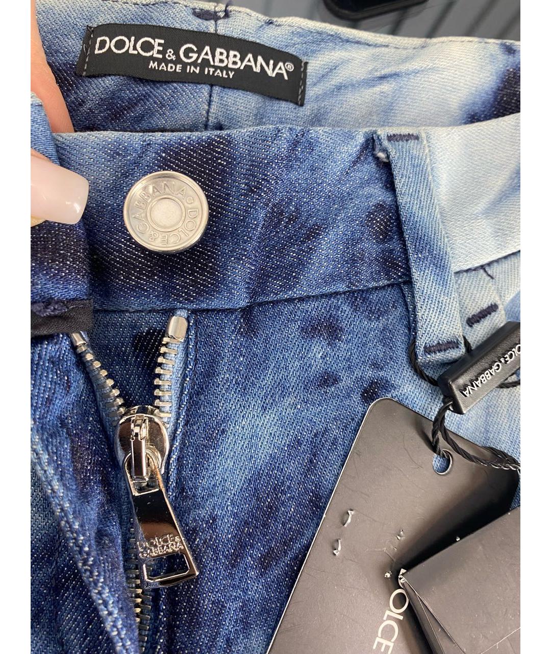 DOLCE&GABBANA Синие хлопко-эластановые прямые джинсы, фото 4