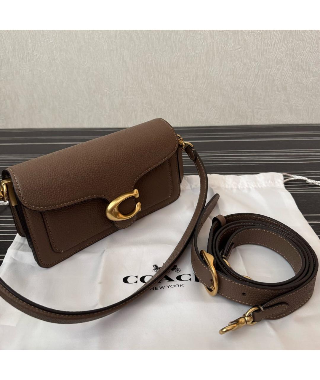 COACH Коричневая кожаная сумка через плечо, фото 5