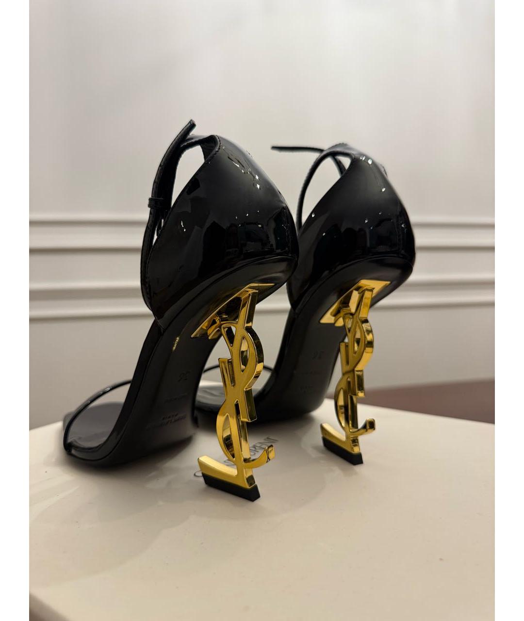 SAINT LAURENT Черные босоножки из лакированной кожи, фото 6