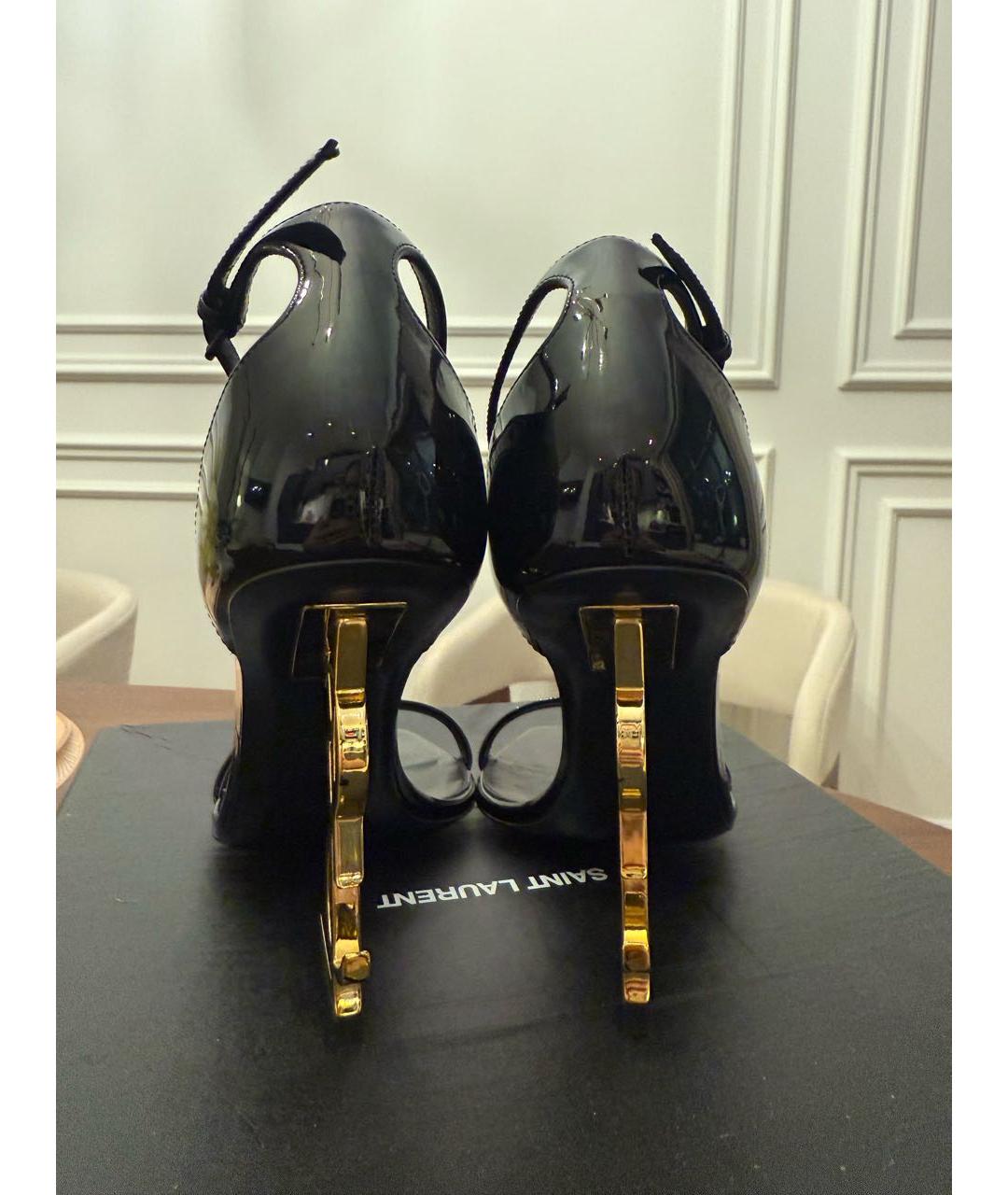 SAINT LAURENT Черные босоножки из лакированной кожи, фото 5