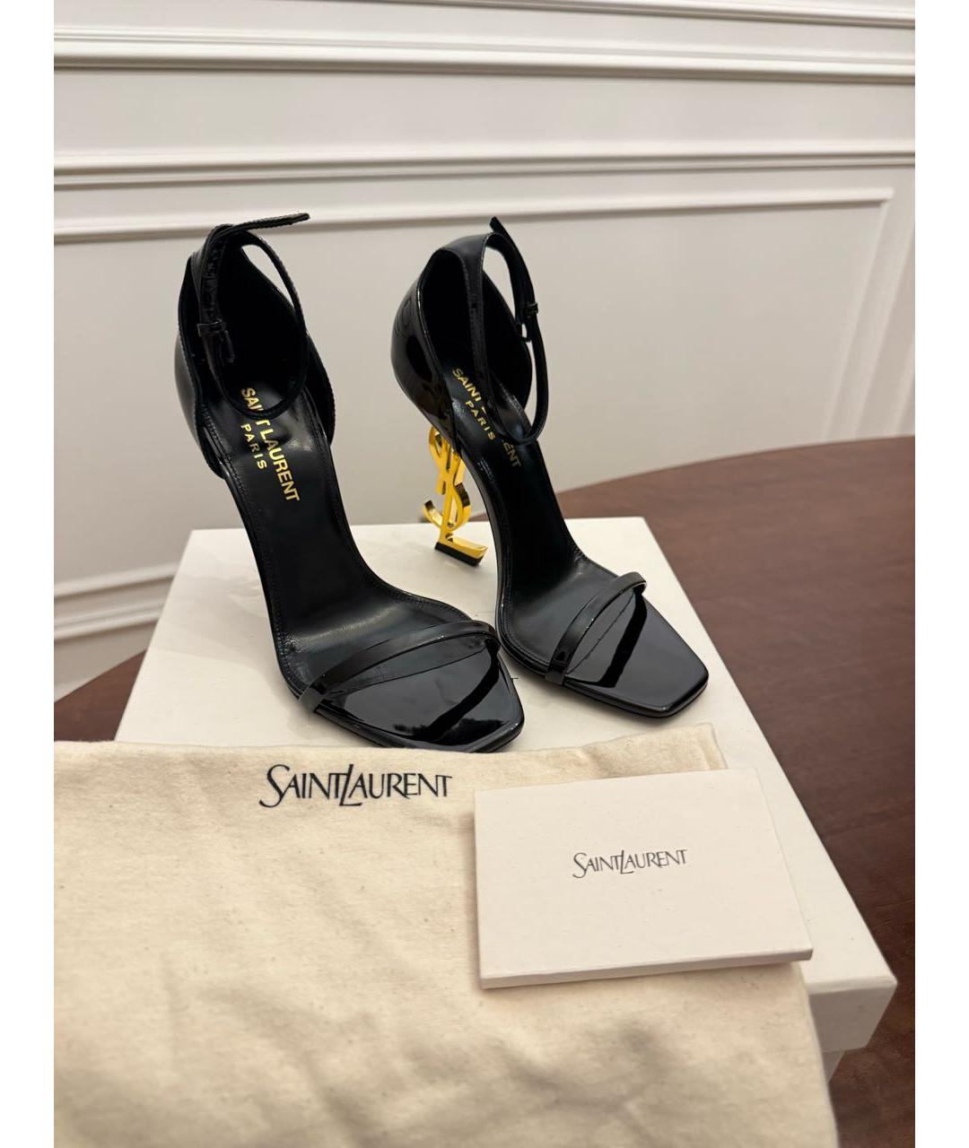 SAINT LAURENT Черные босоножки из лакированной кожи, фото 4