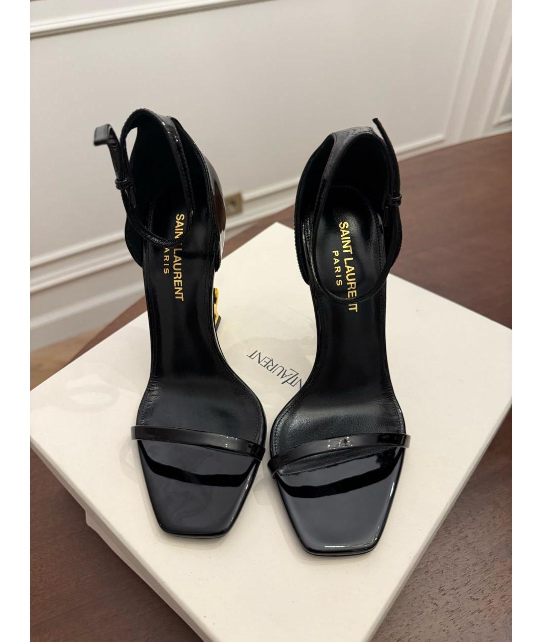 SAINT LAURENT Черные босоножки из лакированной кожи, фото 2