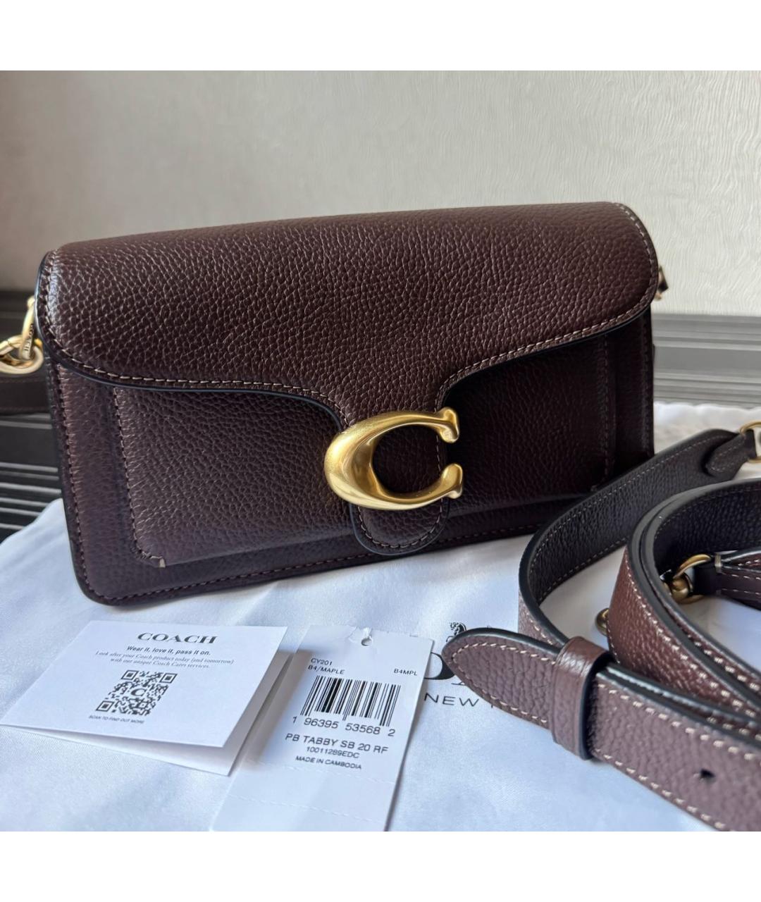 COACH Коричневая кожаная сумка через плечо, фото 6