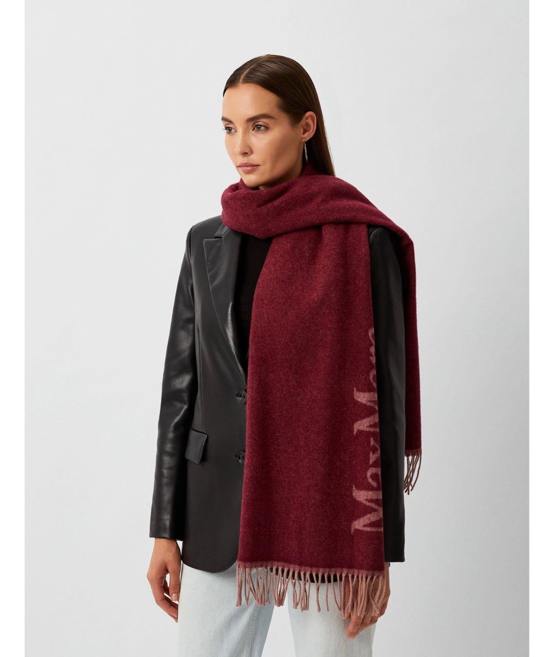MAX MARA Бордовый шерстяной шарф, фото 5