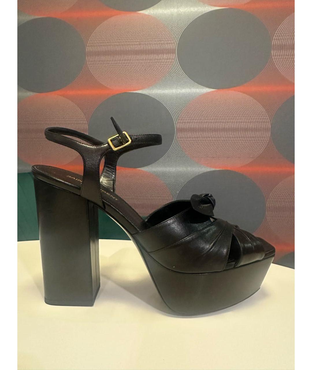 SAINT LAURENT Черные кожаные босоножки, фото 6