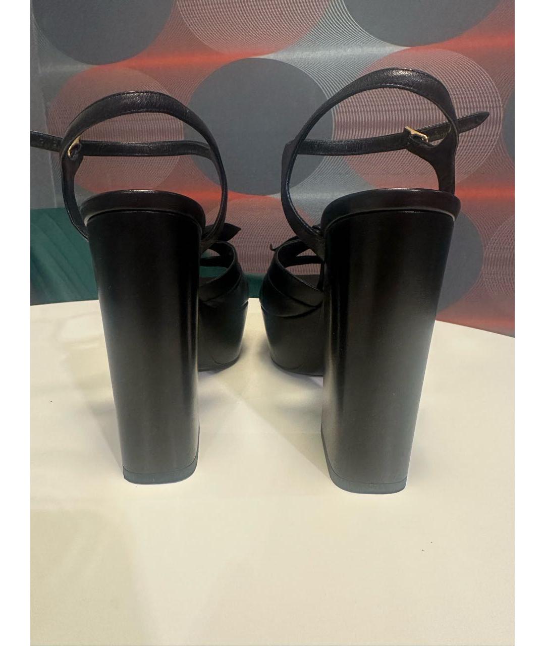 SAINT LAURENT Черные кожаные босоножки, фото 4