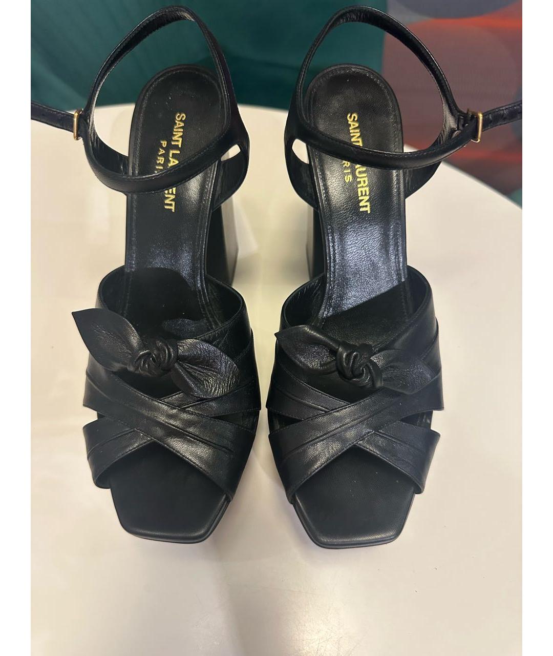 SAINT LAURENT Черные кожаные босоножки, фото 2