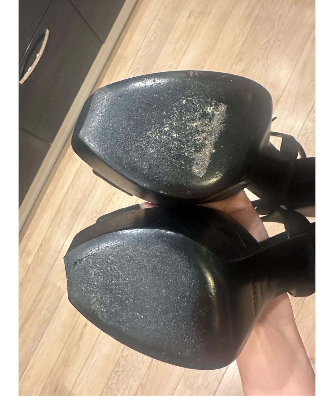 SAINT LAURENT Черные кожаные босоножки, фото 5