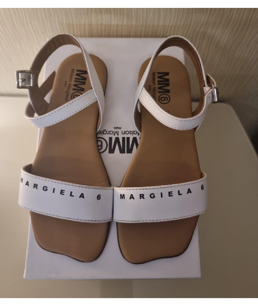 MM6 MAISON MARGIELA Белые кожаные сандалии и шлепанцы, фото 2