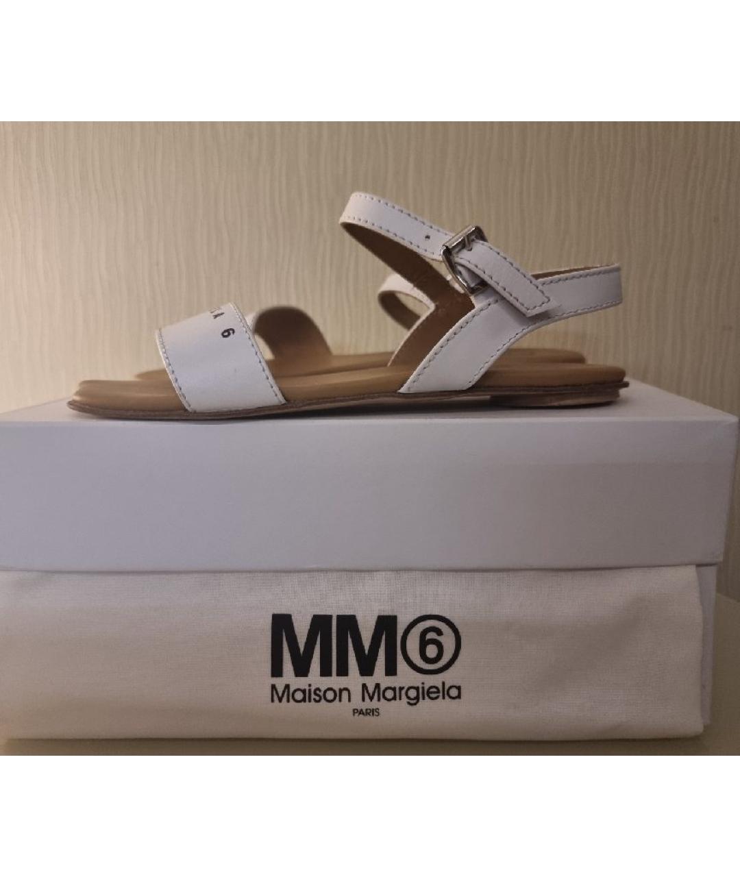 MM6 MAISON MARGIELA Белые кожаные сандалии и шлепанцы, фото 10