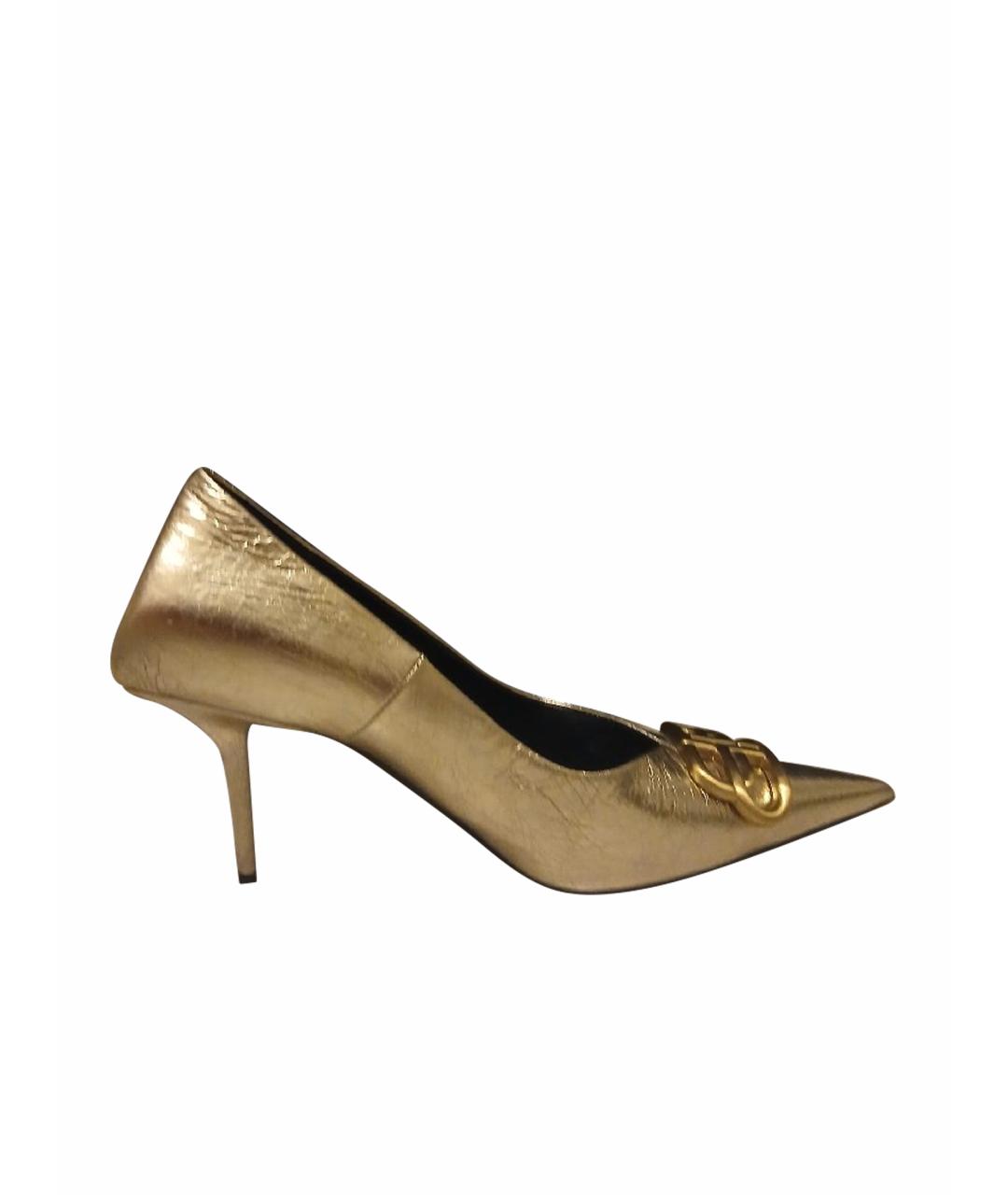 BALENCIAGA Золотые кожаные лодочки на низком каблуке, фото 1