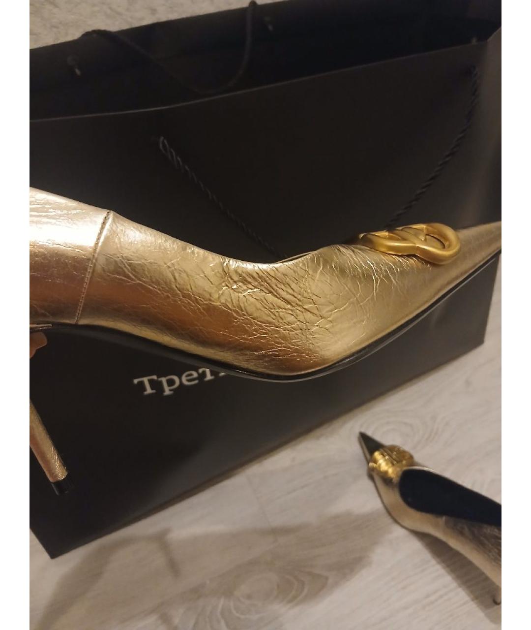 BALENCIAGA Золотые кожаные лодочки на низком каблуке, фото 7
