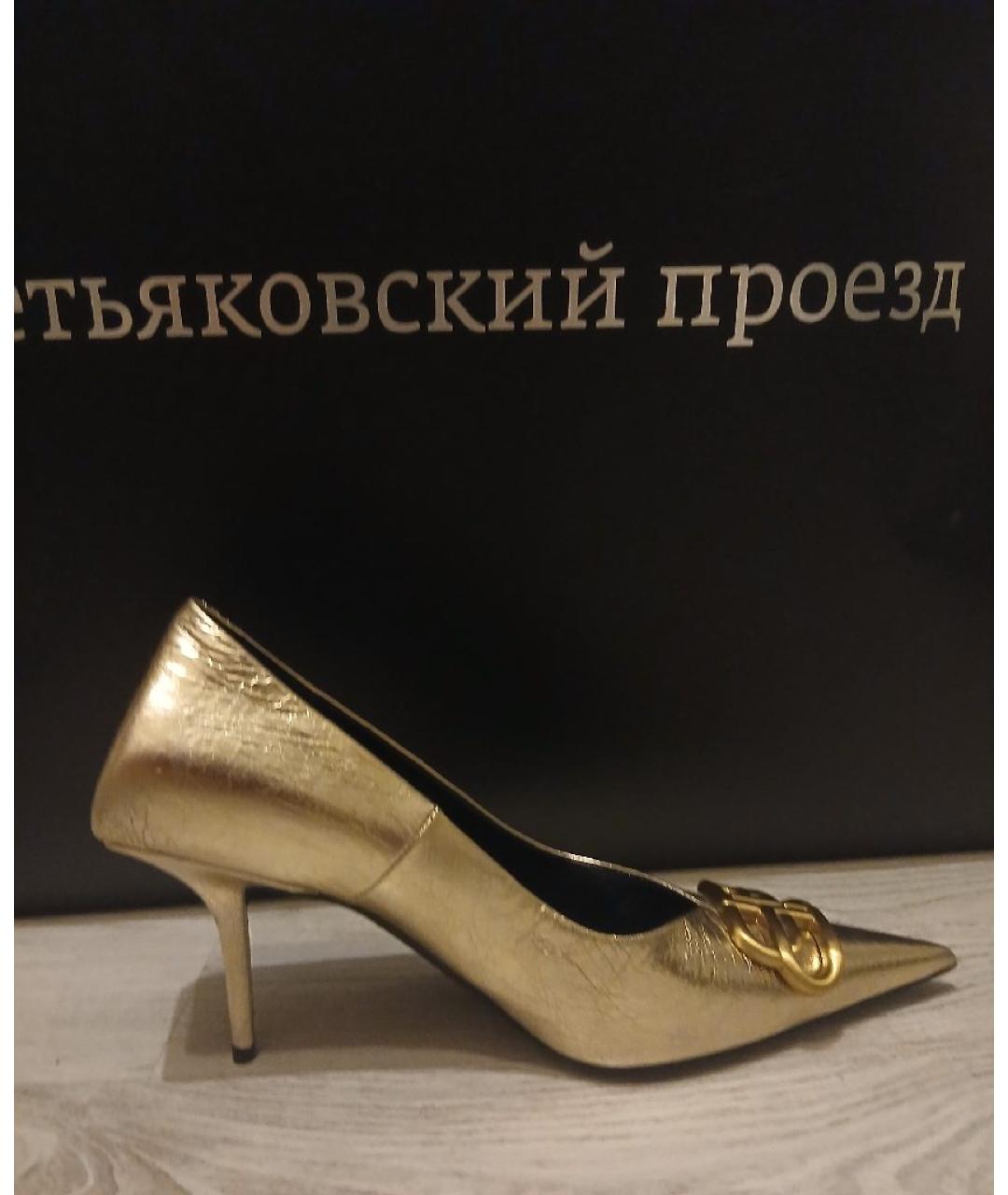 BALENCIAGA Золотые кожаные лодочки на низком каблуке, фото 8