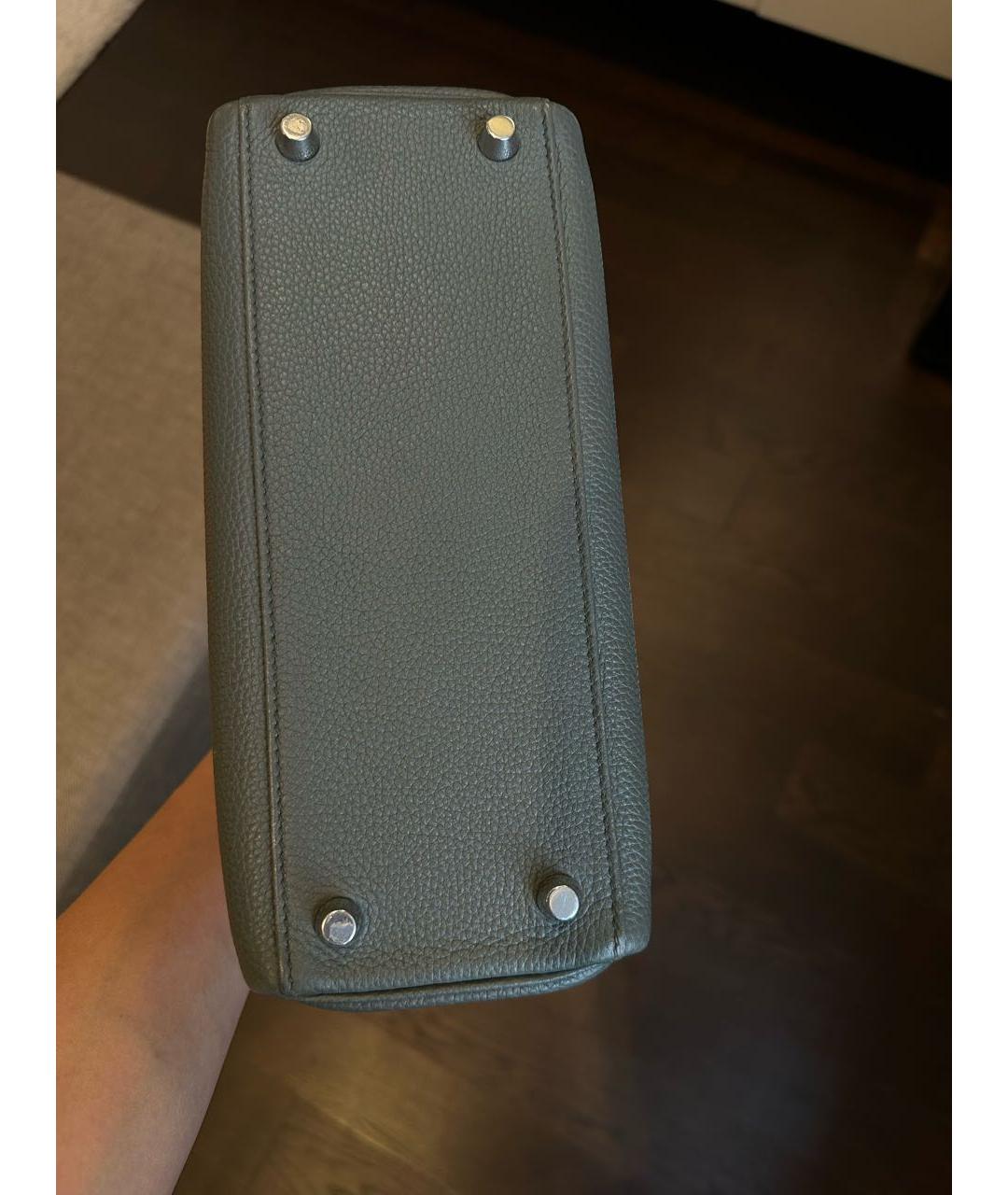 HERMES Серая кожаная сумка с короткими ручками, фото 6