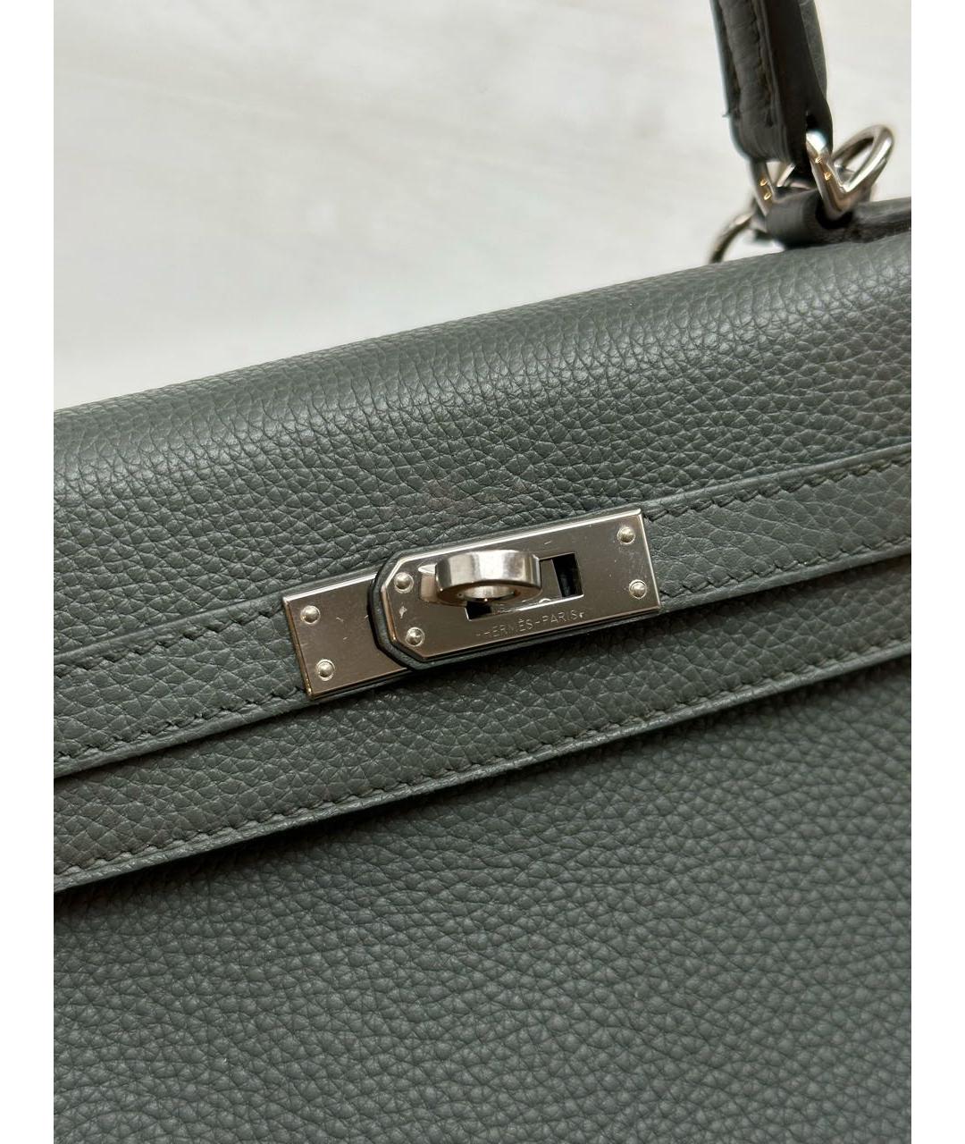 HERMES Серая кожаная сумка с короткими ручками, фото 8