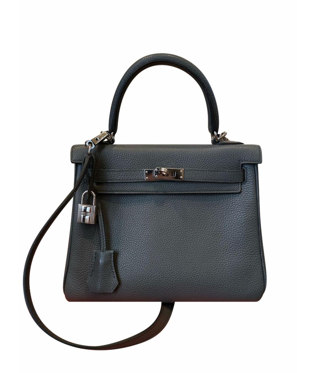 HERMES Серая кожаная сумка с короткими ручками, фото 1