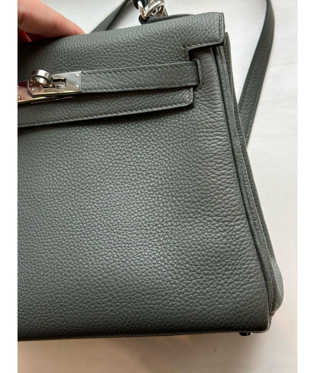 HERMES Серая кожаная сумка с короткими ручками, фото 7
