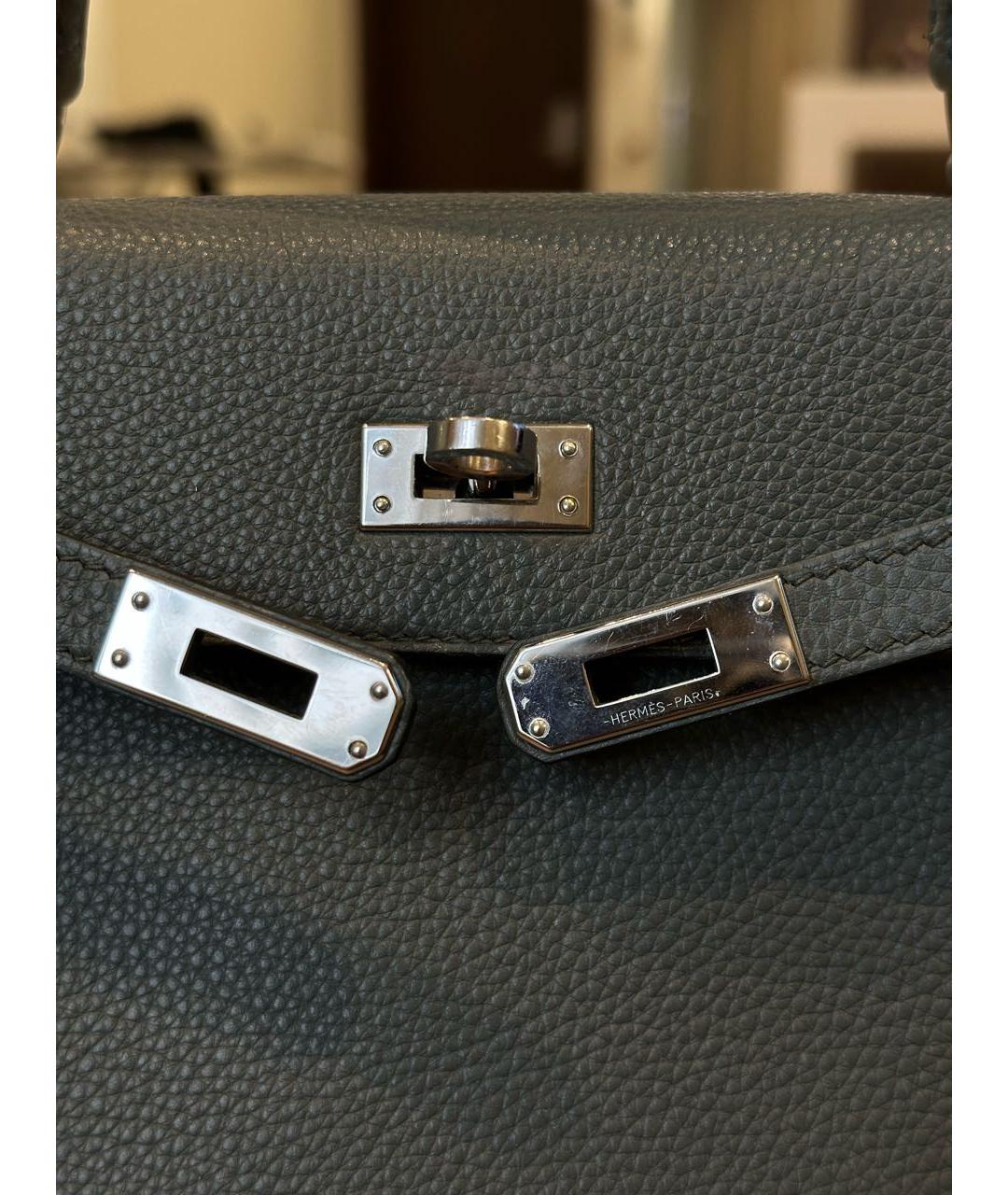 HERMES Серая кожаная сумка с короткими ручками, фото 4