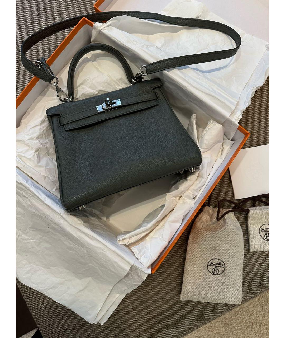 HERMES Серая кожаная сумка с короткими ручками, фото 2