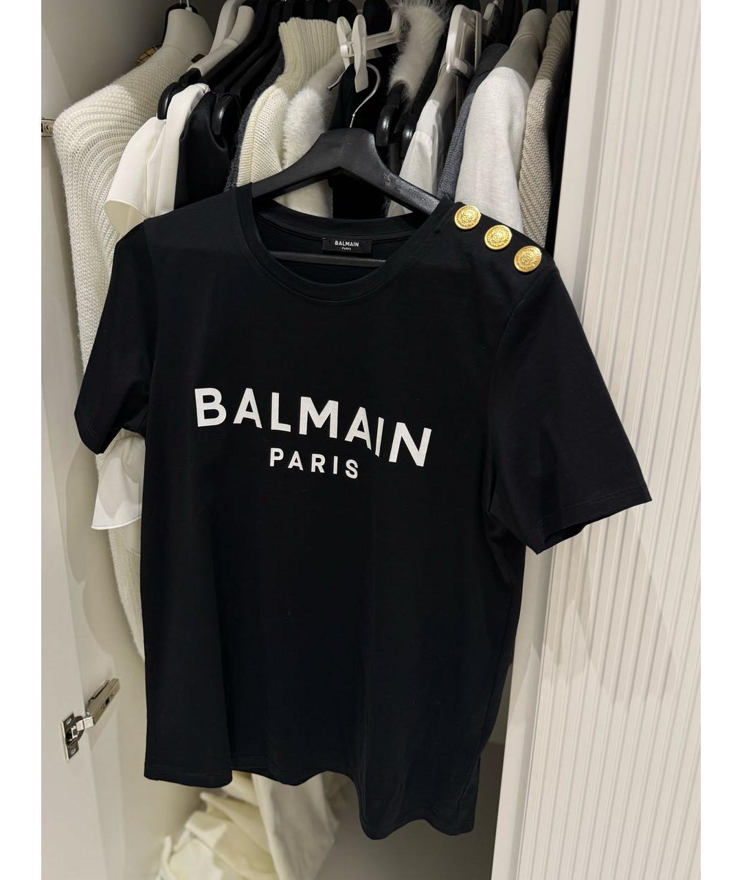BALMAIN Черная хлопковая футболка, фото 2
