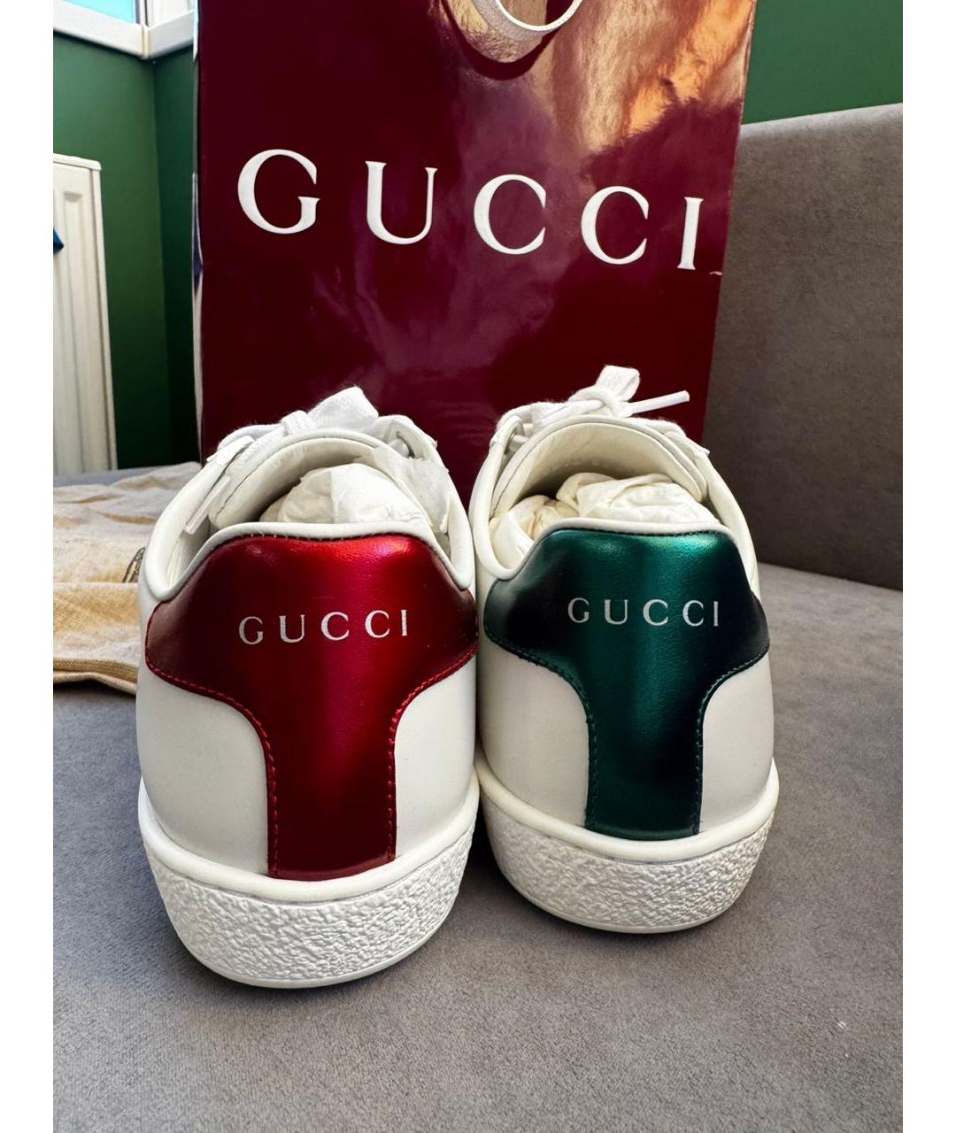 GUCCI Белые кожаные кеды, фото 4